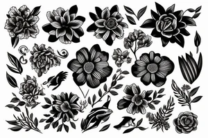 Flower with animals tattoo idea