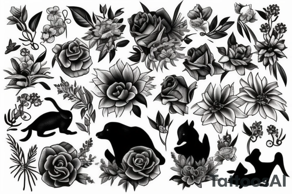 Flowers with animals tattoo idea