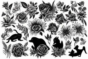 Flowers with animals tattoo idea