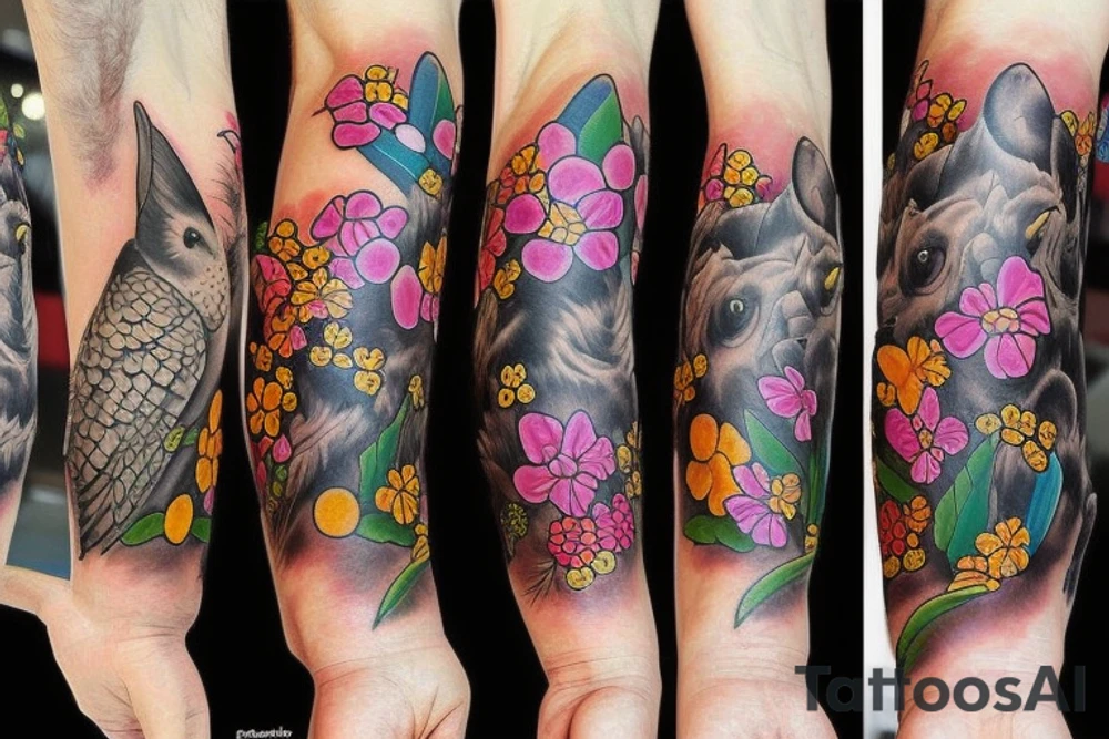 Flowers with animals tattoo idea