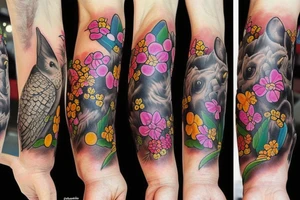 Flowers with animals tattoo idea