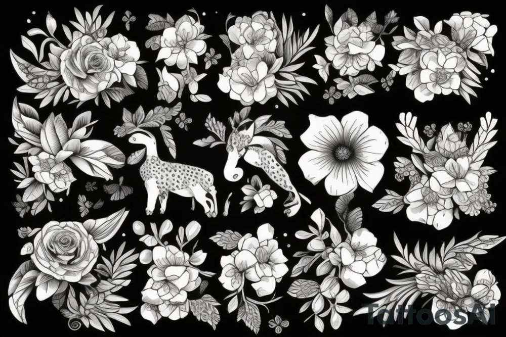 Flowers with animals tattoo idea