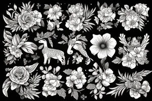 Flowers with animals tattoo idea