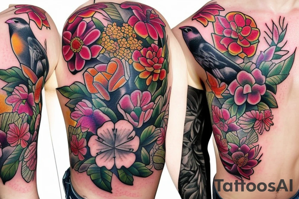 Flowers with animals tattoo idea
