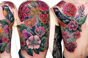 Flowers with animals tattoo idea