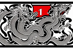 Doorway with the number 16 on it. A chinese dragon coming out from behind, as well as a chinese red envelope, a german shepherd, tattoo idea