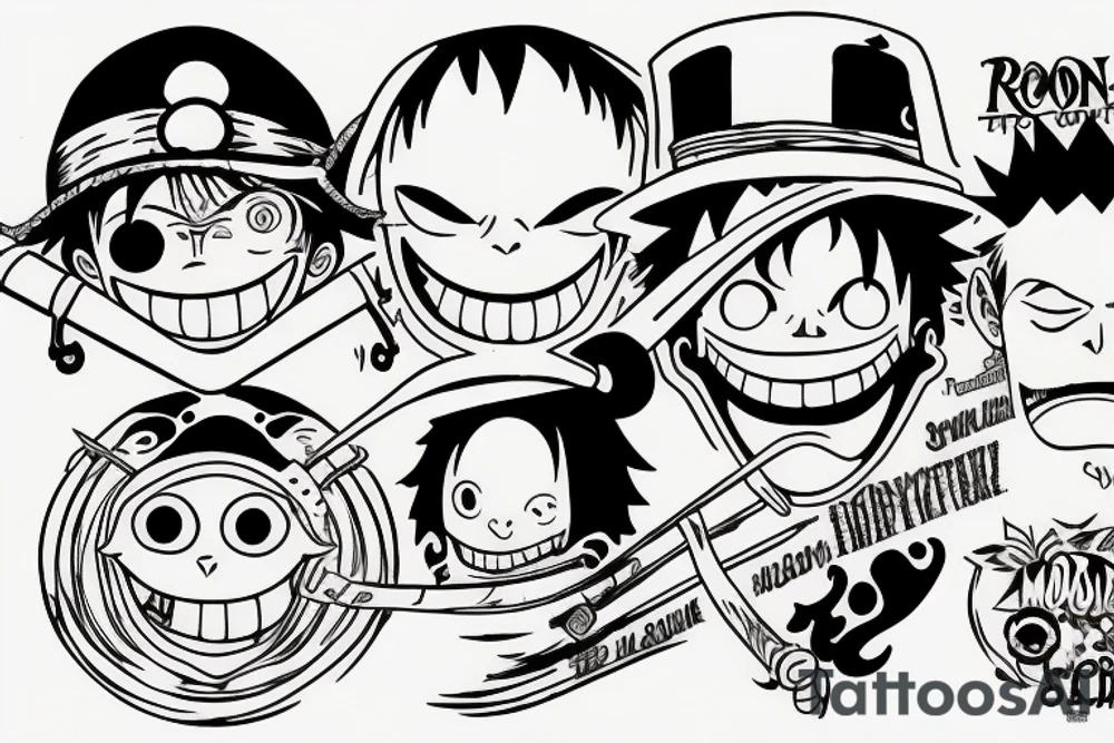 Monkey D Luffy , Rorona Zoro and Sanji Vinsmoke monster trip tattoo idea