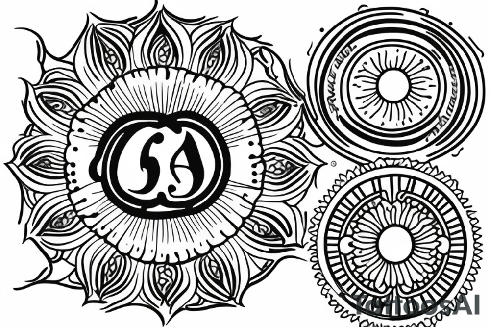 tattoo for late grandmother with sun and 
chrysanthemum and the date 06.07.1955 and infinity sign tattoo idea