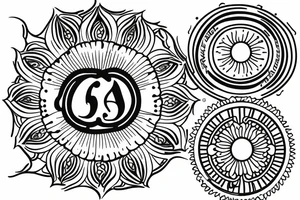 tattoo for late grandmother with sun and 
chrysanthemum and the date 06.07.1955 and infinity sign tattoo idea