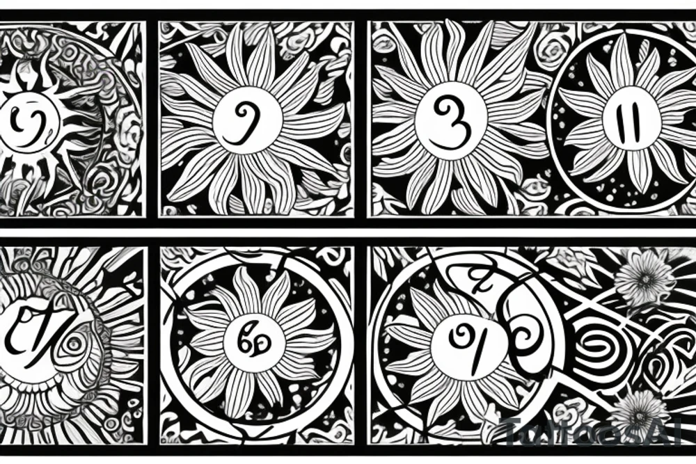 tattoo for late grandmother with sun and 
chrysanthemum and the date 06.07.1955 and infinity sign tattoo idea
