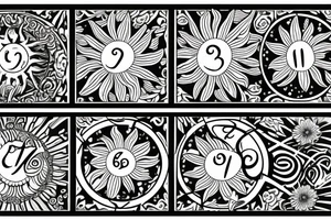 tattoo for late grandmother with sun and 
chrysanthemum and the date 06.07.1955 and infinity sign tattoo idea