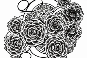 tattoo for late grandmother with sun and 
chrysanthemum and the date 06.07.1955 and infinity sign tattoo idea