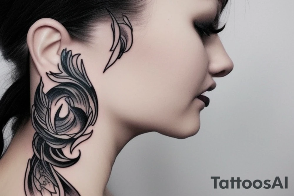 Sexy Girl Face side view elegant flamingo thunder tattoo idea