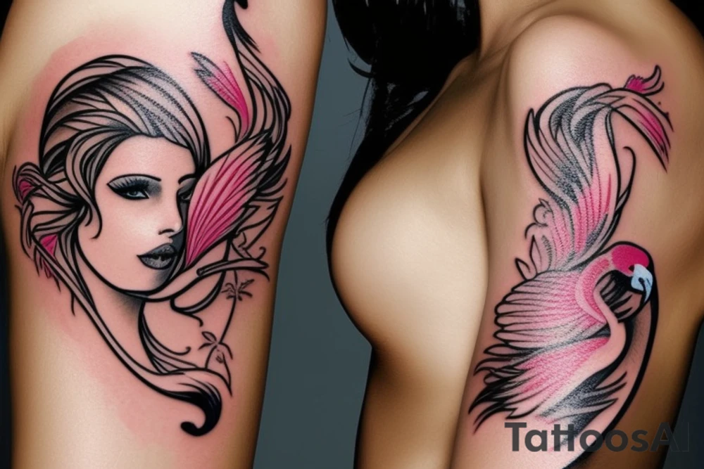 Sexy Girl Face side view elegant flamingo thunder tattoo idea