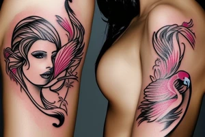 Sexy Girl Face side view elegant flamingo thunder tattoo idea