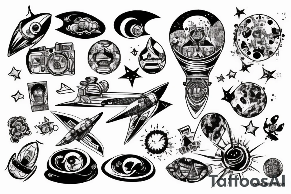Spaceship with sky is the limit tattoo idea