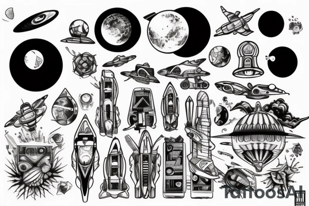 Spaceship with sky is the limit tattoo idea