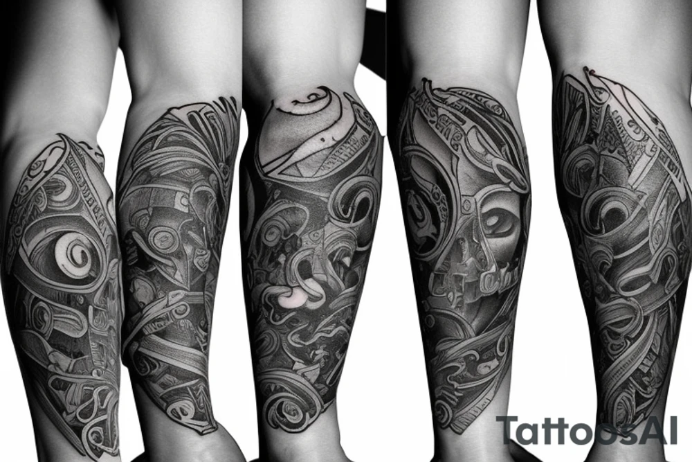Cool design for a knee sleeve tattoo idea