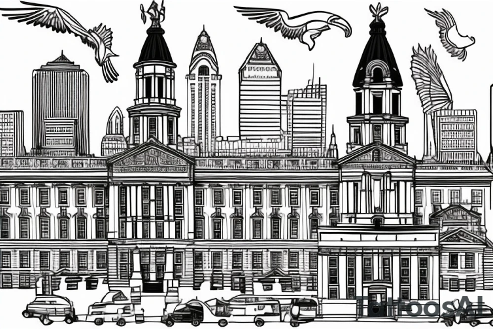 Philadelphia City hall from broad street. Philadelphia Eagles logo placement left of building tattoo idea