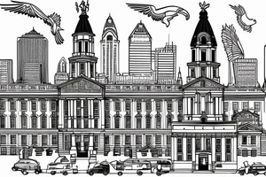 Philadelphia City hall from broad street. Philadelphia Eagles logo placement left of building tattoo idea