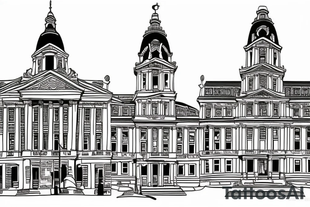 Philadelphia City hall from broad street. Philadelphia Eagles official logo placement left of building tattoo idea