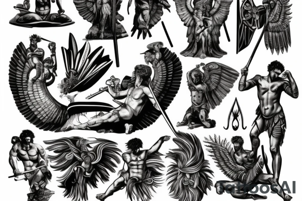 Roman god battle stance tattoo idea
