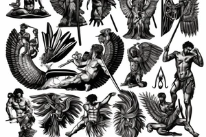 Roman god battle stance tattoo idea