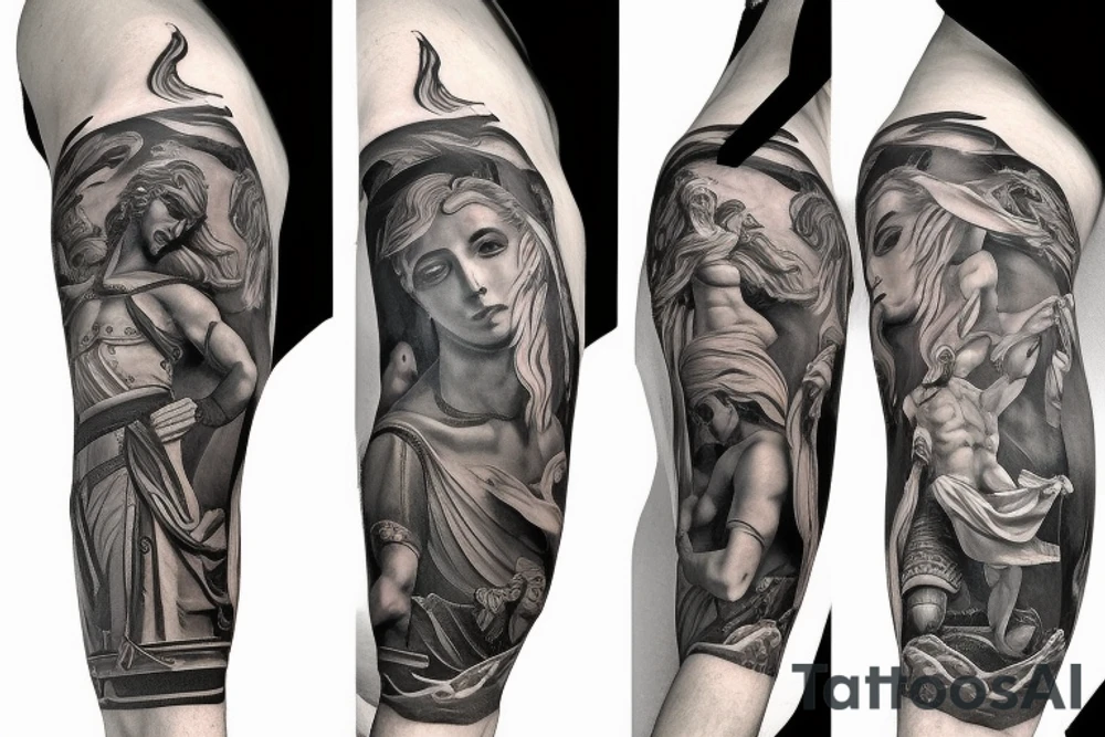 Roman god battle stance tattoo idea