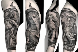 Roman god battle stance tattoo idea