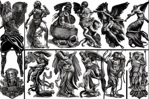 Roman god battle stance tattoo idea