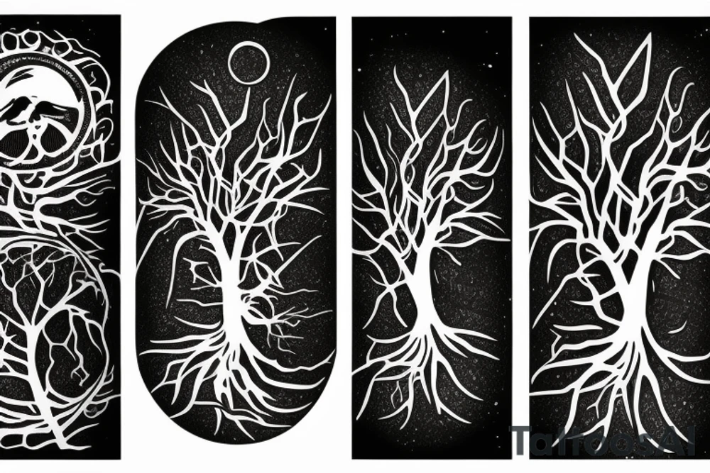A tree with a crow against the background of the moon tattoo idea