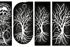 A tree with a crow against the background of the moon tattoo idea