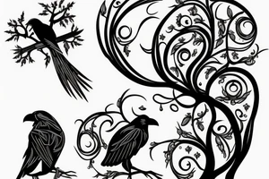 A tree with a crow against the background of the moon tattoo idea