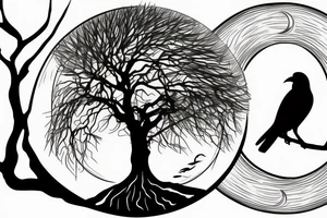 A tree with a crow against the background of the moon tattoo idea