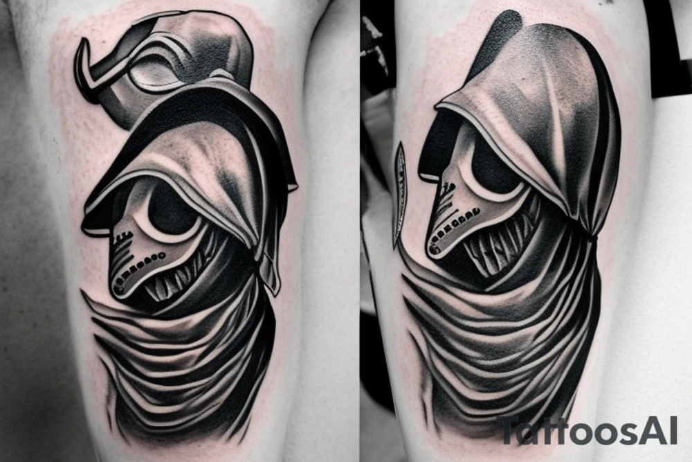 Black and Grey realism plague doctor tattoo idea