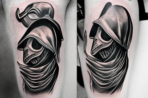 Black and Grey realism plague doctor tattoo idea