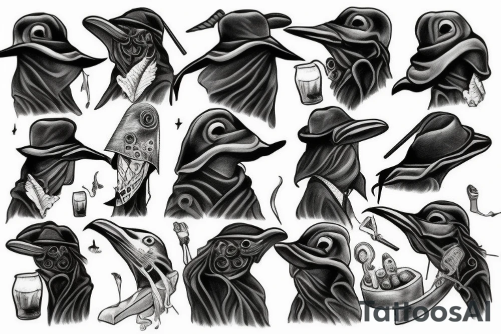 Black and Grey realism plague doctor tattoo idea