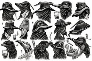 Black and Grey realism plague doctor tattoo idea
