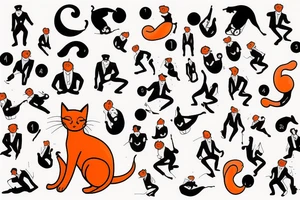 An orange cat wearing a tuxedo and performing a dance move tattoo idea