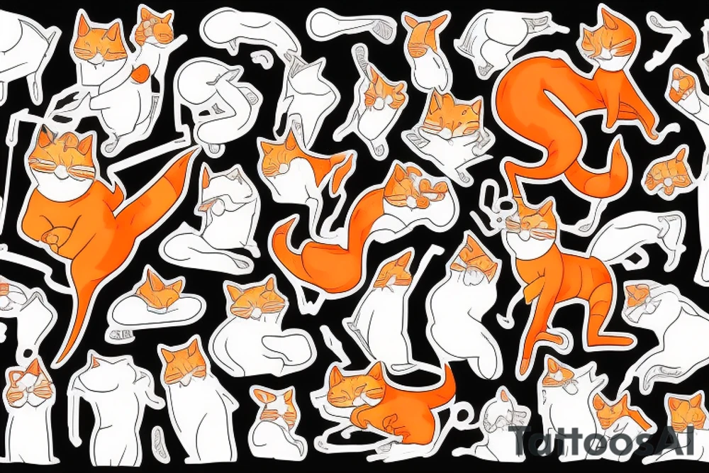 An orange cat wearing a tuxedo and performing a dance move tattoo idea