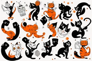 An orange cat wearing a tuxedo and performing a dance move tattoo idea