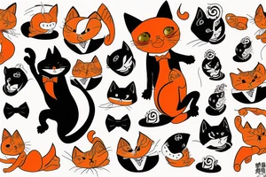 An orange cat wearing a tuxedo and performing a dance move tattoo idea