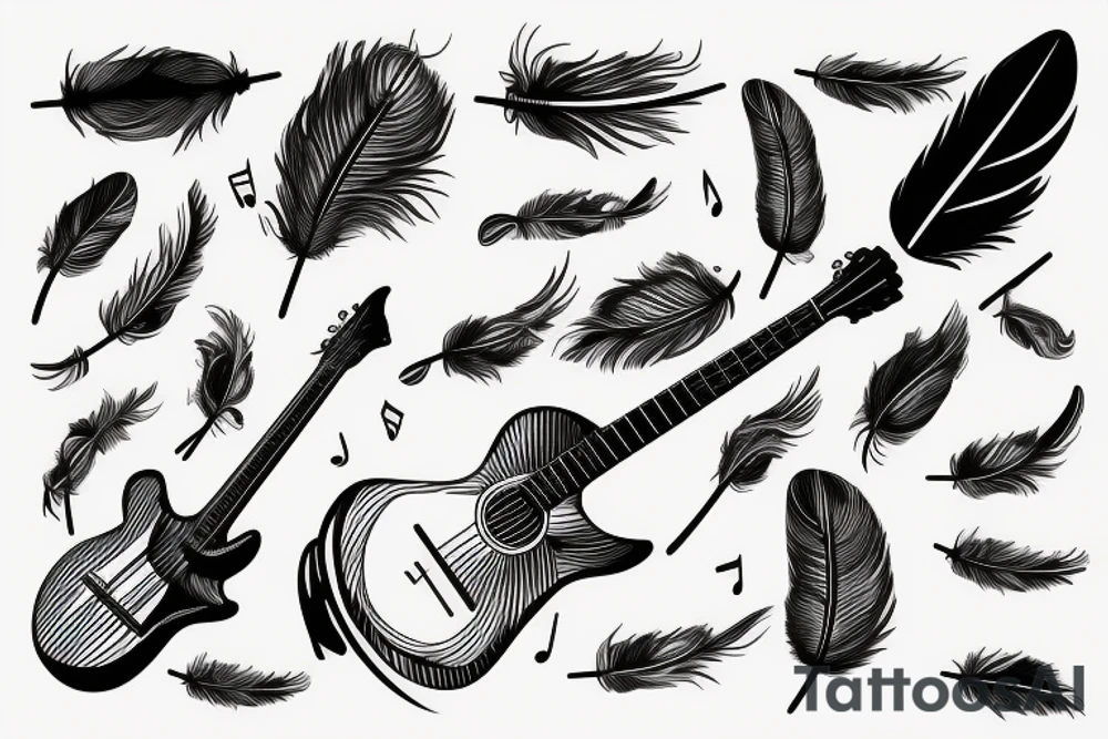 Guitar, feather, music tattoo idea