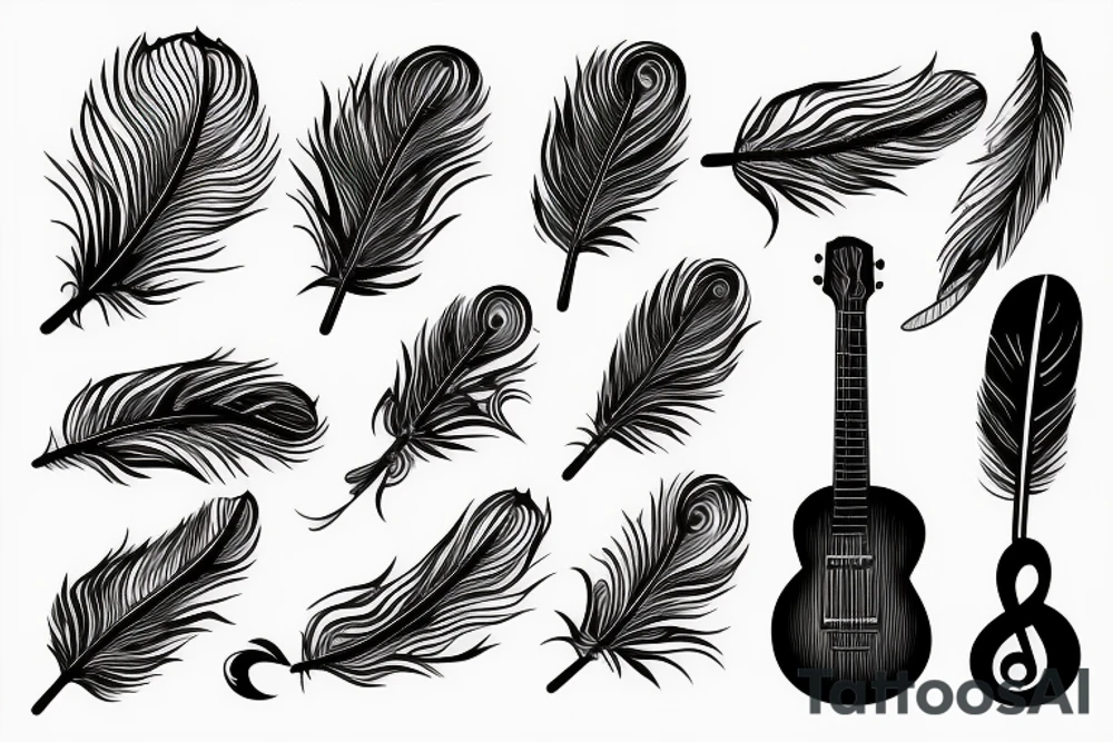 Guitar, feather, music tattoo idea