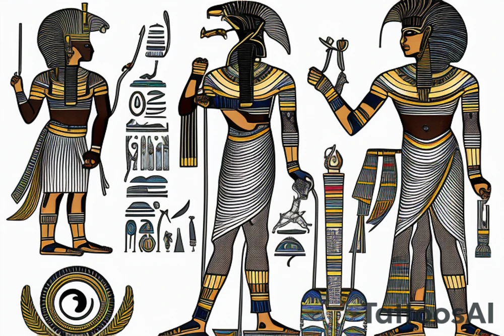Egyptian Gods Horus and Ra holding a scarab tattoo idea