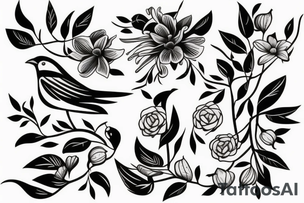 bird with flowers tattoo idea