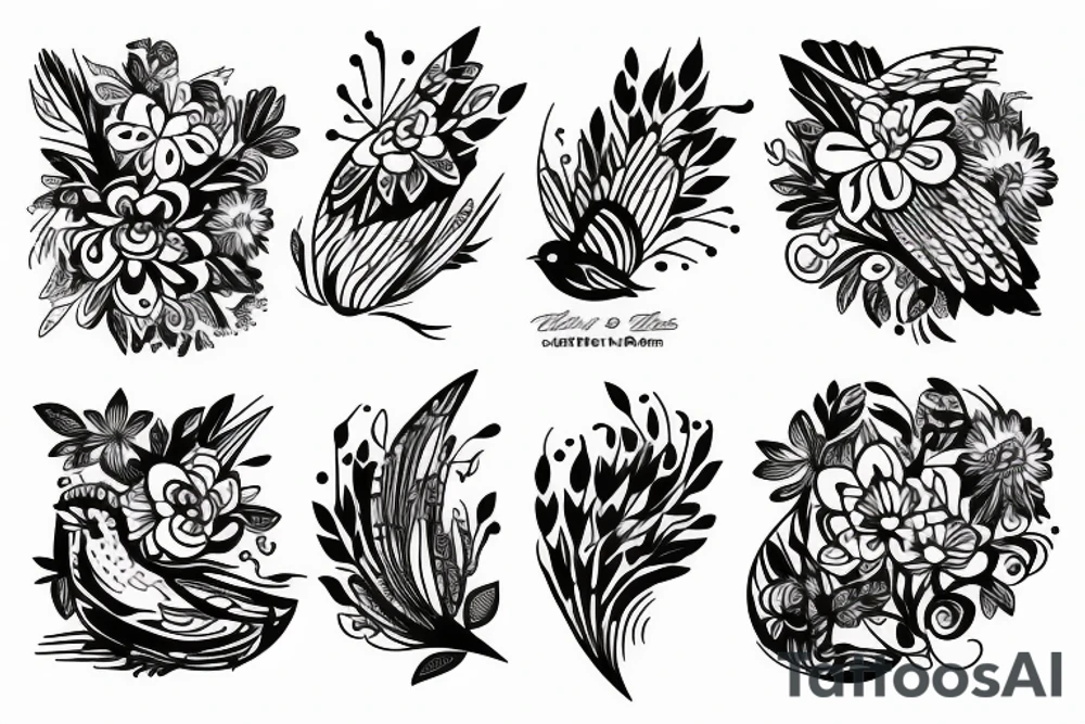 bird with flowers tattoo idea