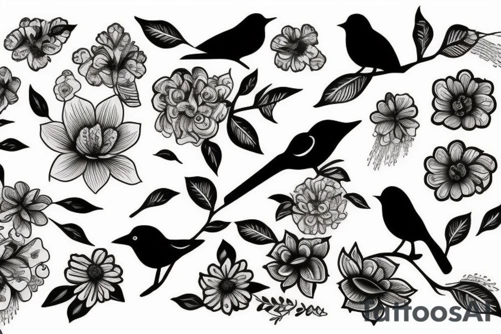 bird with flowers tattoo idea