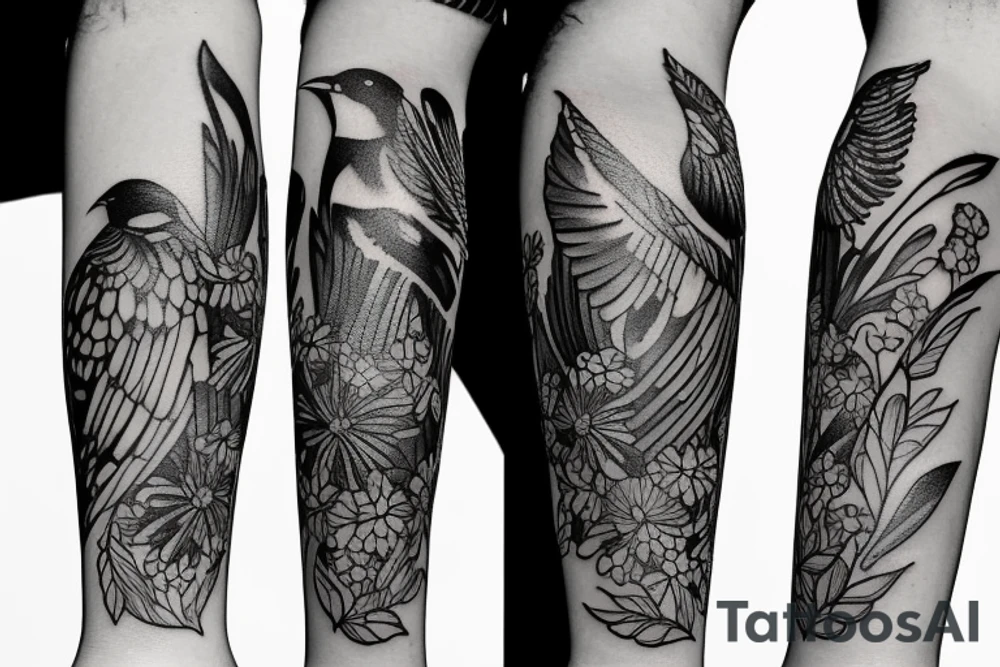 bird with flowers tattoo idea