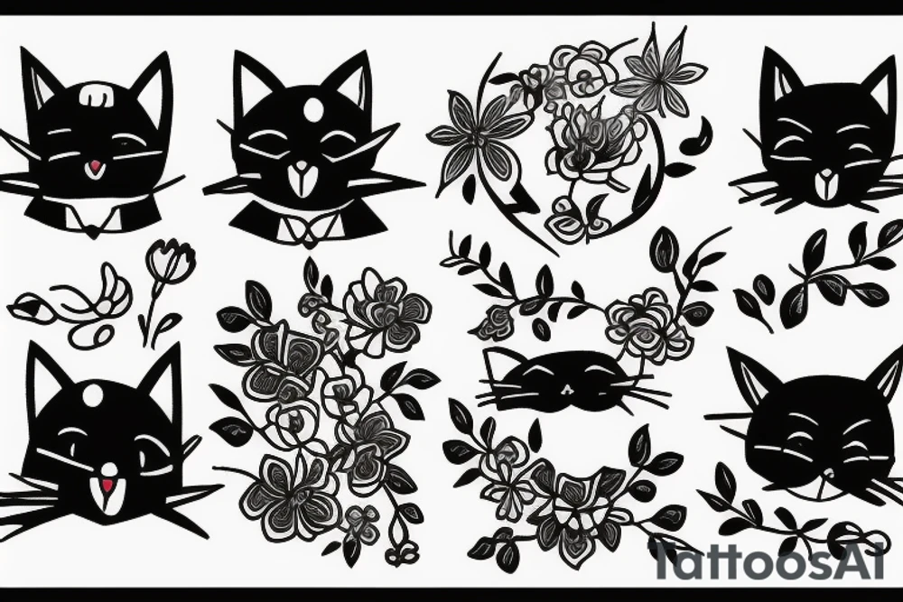 cat with flowers tattoo idea